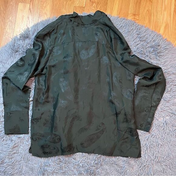 COS Tops - COS Dark Green Paisley Jacquard Satin Silk Tie Back Shirt Size 4